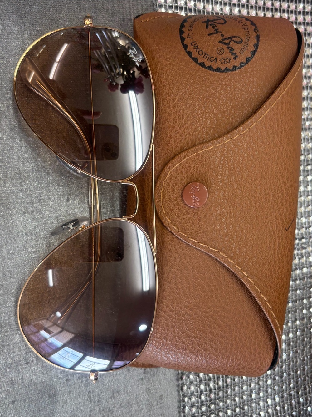 Ray-Ban Gold Frame Sunglasses with Brown Gradient Lenses